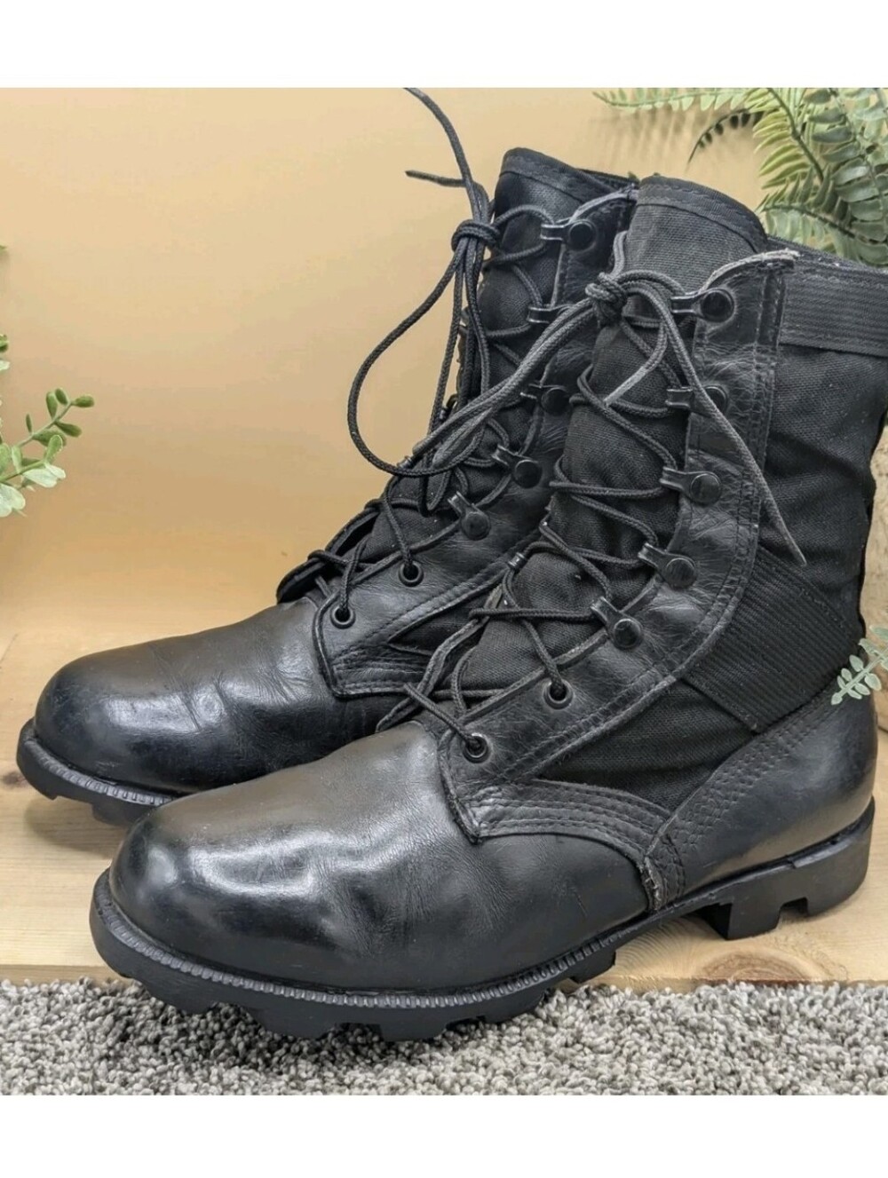 RO Search Vintage Military Combat Boots Nylon Upper Mens Size 7.5XW Leather
